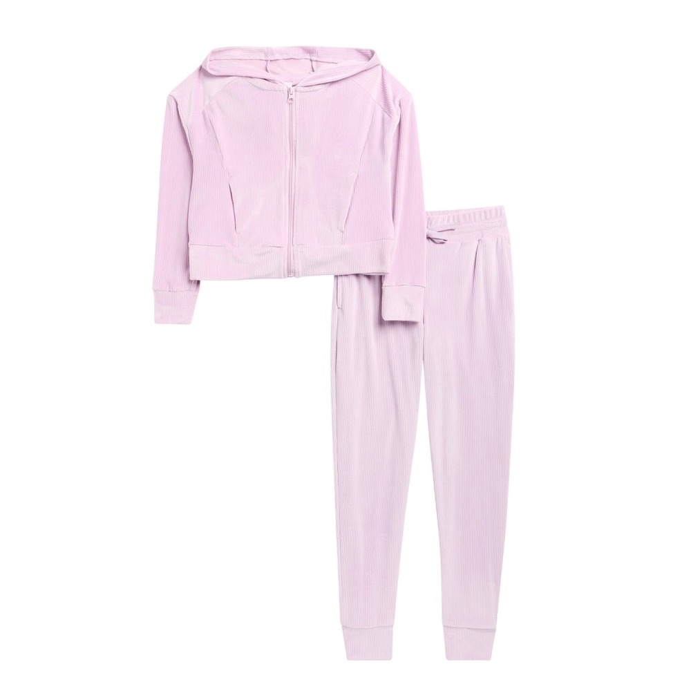 90 Degree By Reflex Girls Rib Velour Castle Jacket Jogger Set Fair Orchid 7/8